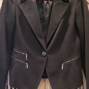 Ann Klein Black Blazer Jacket with Accent Zipper Pockets  12P